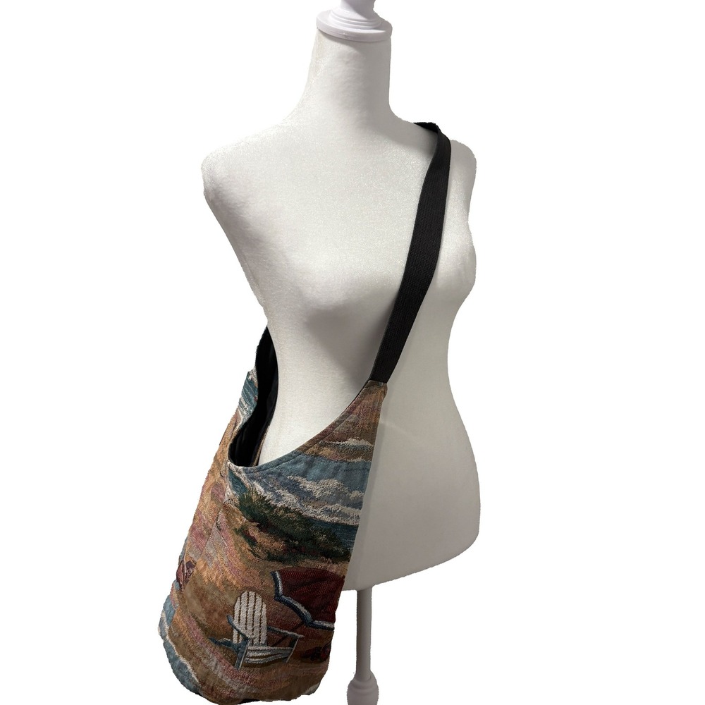 Janine King Tapestry Beach Scene‎ Hobo Bag Sling Purse Coastal Grandma Vintage